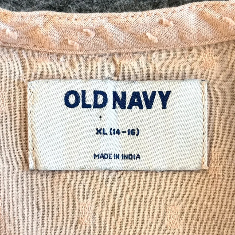 Old Navy Dress Girls XL Pale Pink Peach Swiss Dot Tiered Babydoll Boho Peasant